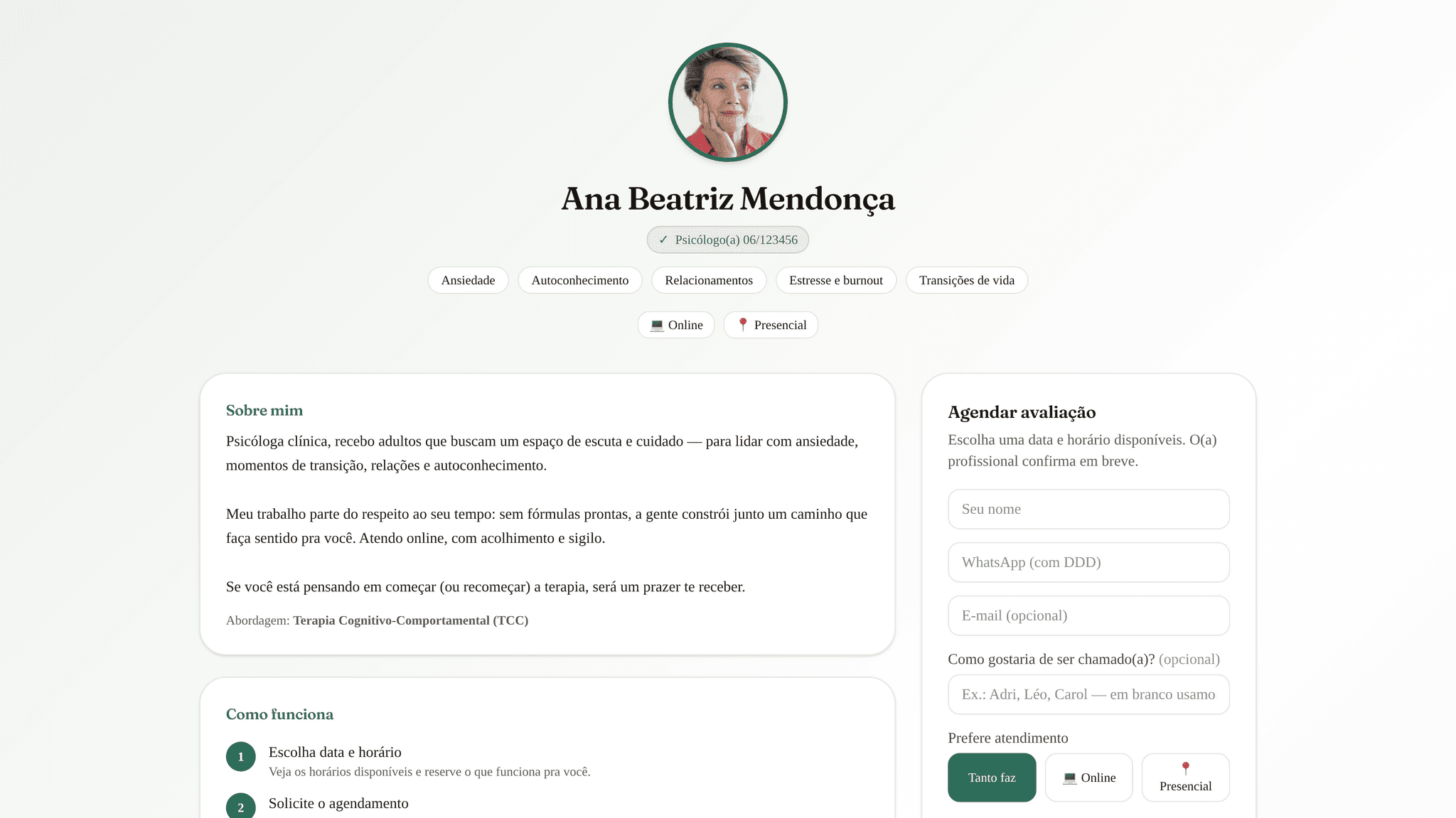 Sua página de agendamento